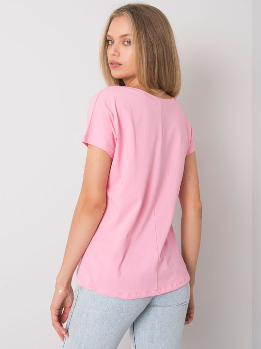 T-shirt V-neck jasnoróżowy