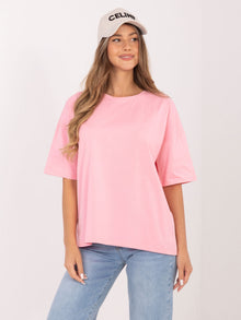 RUE PARIS Jasnoróżowy t-shirt basic z bawełny