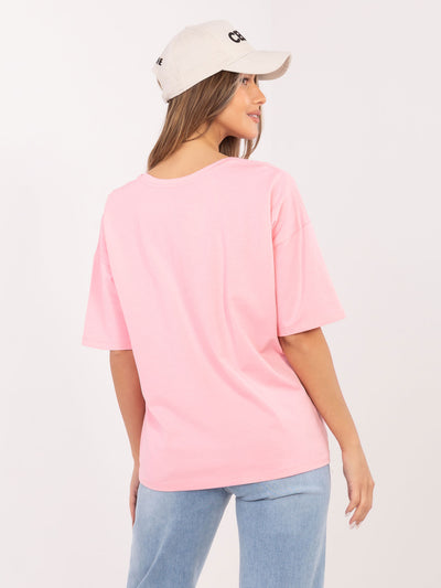 RUE PARIS Jasnoróżowy t-shirt basic z bawełny