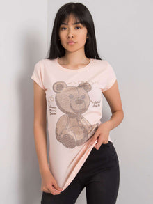 Jasnoróżowy t-shirt damski z dżetami