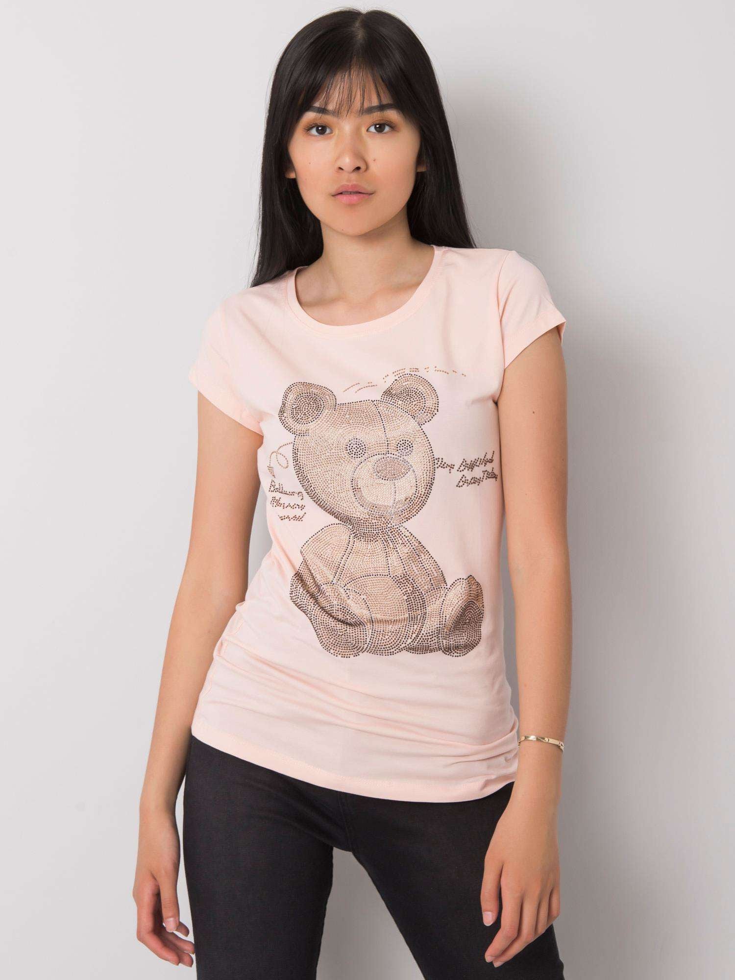 Jasnoróżowy t-shirt damski z dżetami