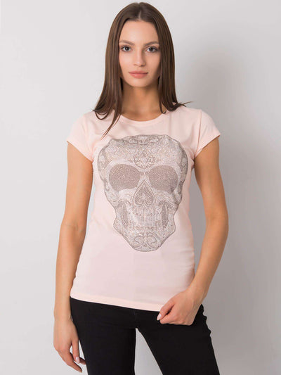 Jasnoróżowy t-shirt damski z czaszką