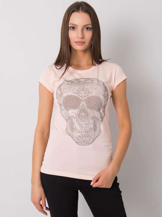 Jasnoróżowy t-shirt damski z czaszką