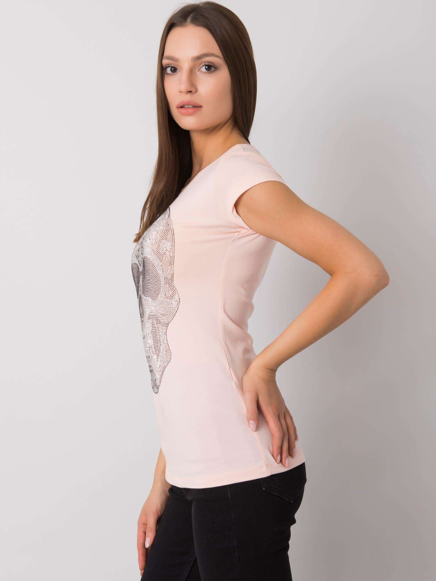 Jasnoróżowy t-shirt damski z czaszką