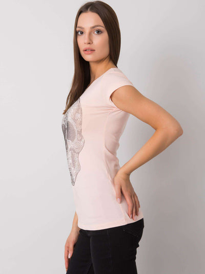 Jasnoróżowy t-shirt damski z czaszką