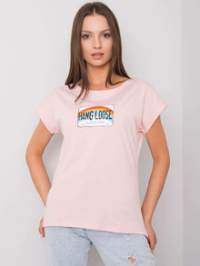 Jasnoróżowy bawełniany t-shirt damski