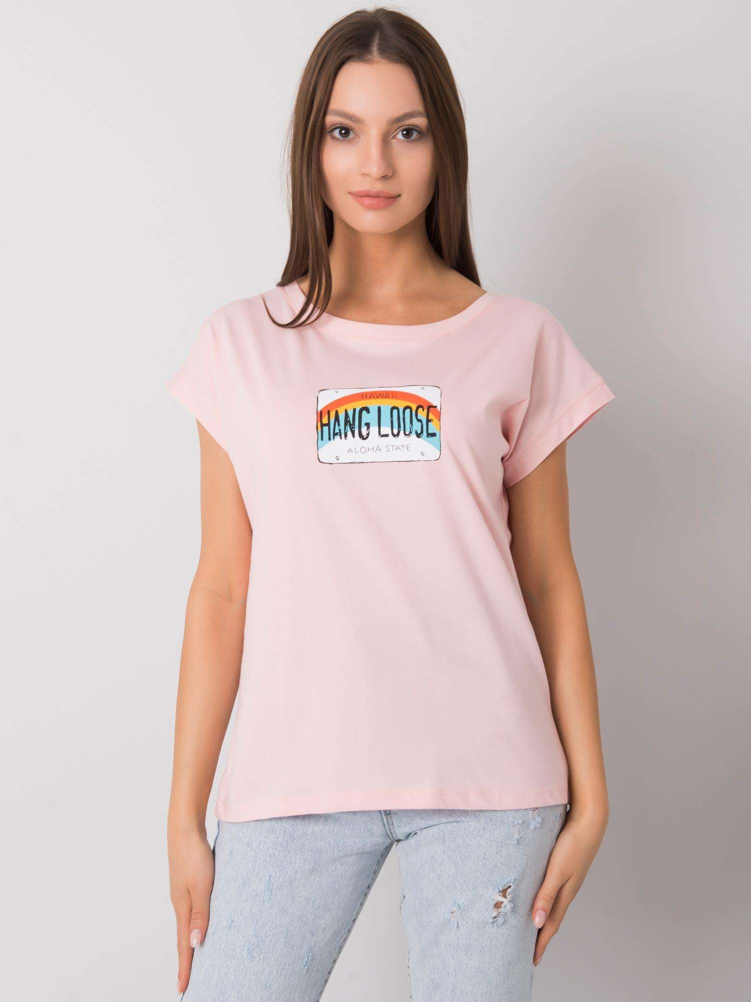 Jasnoróżowy bawełniany t-shirt damski