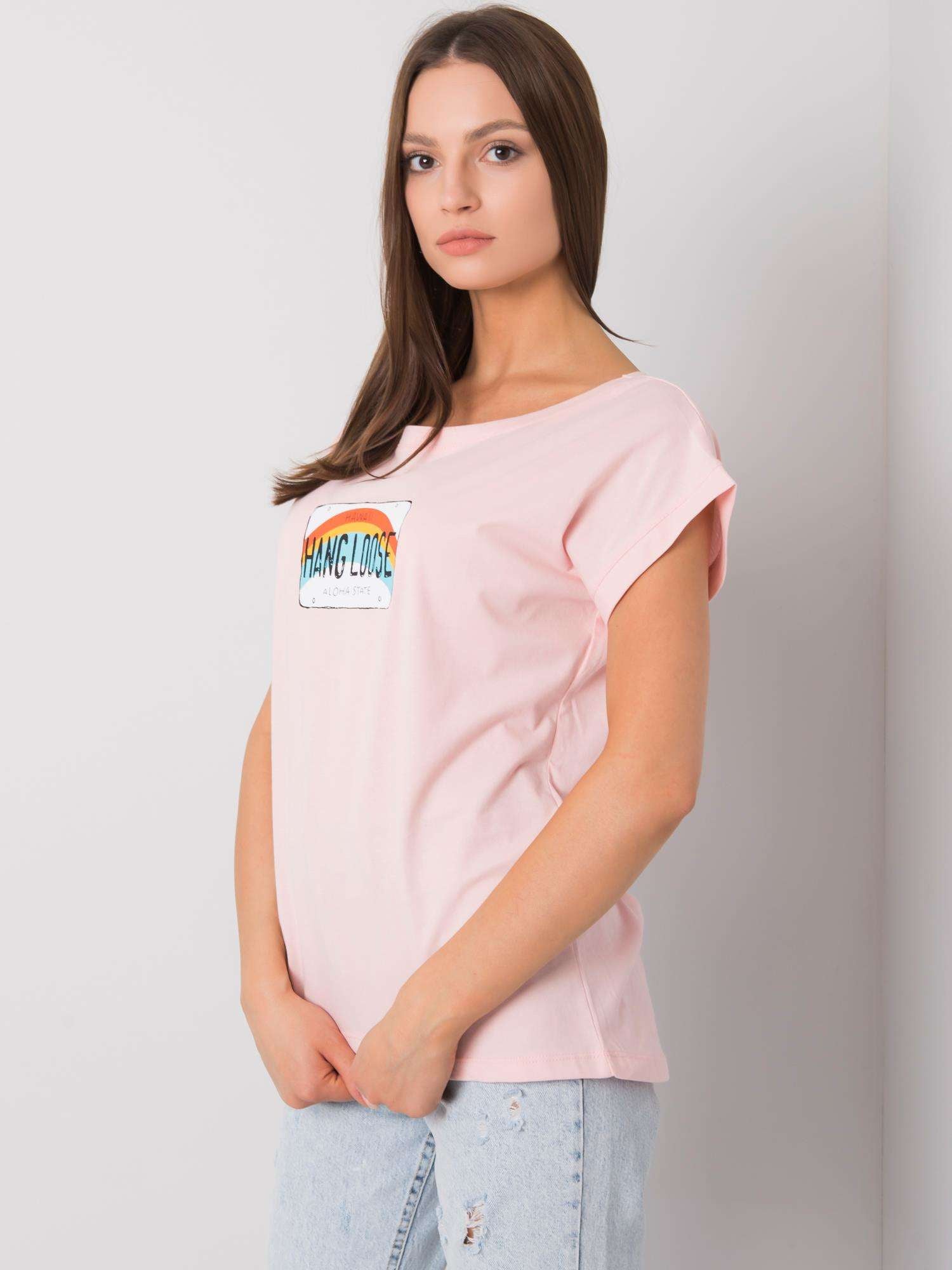 Jasnoróżowy bawełniany t-shirt damski