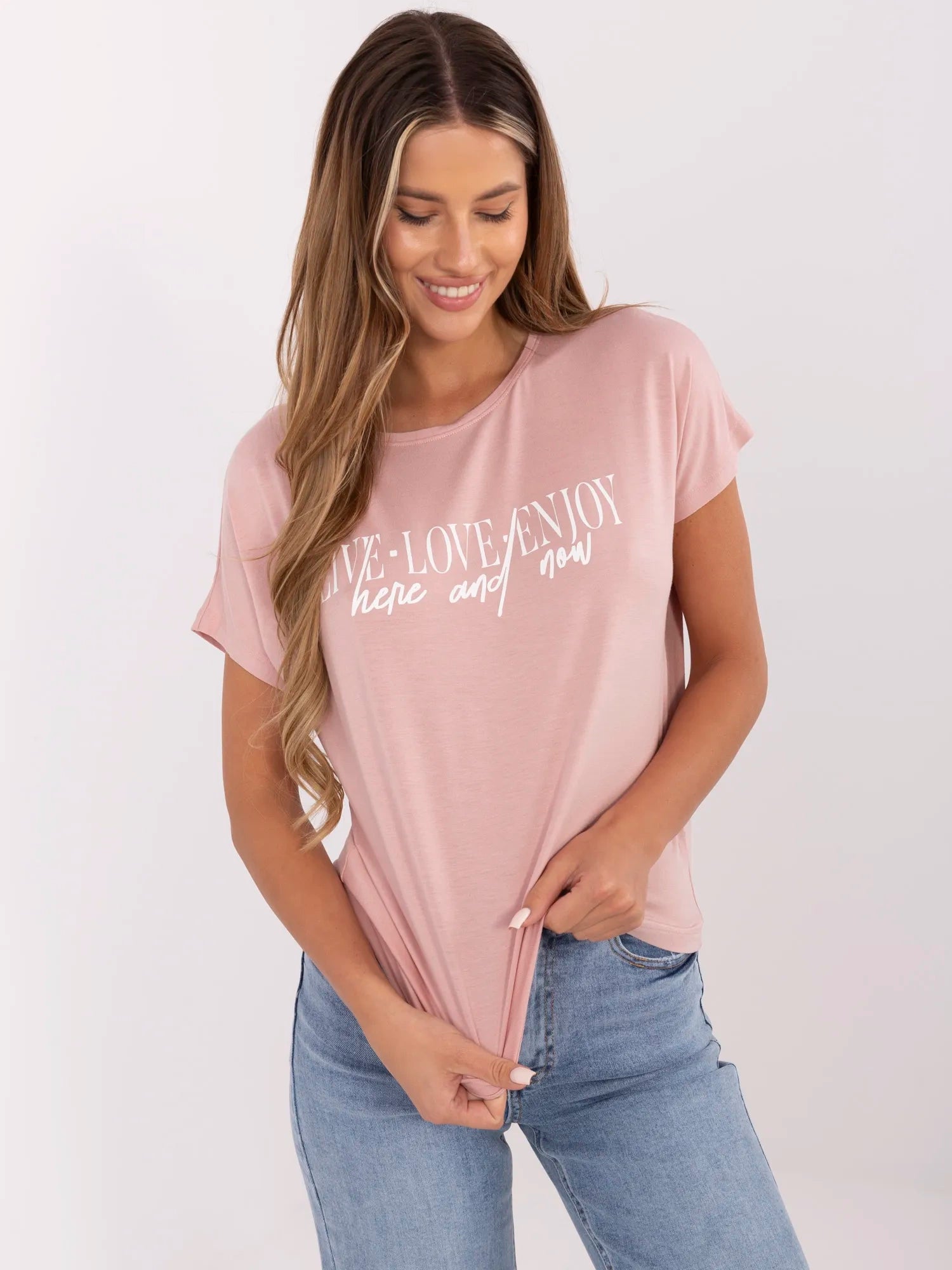 SUBLEVEL Jasnoróżowy t-shirt z wiskozy