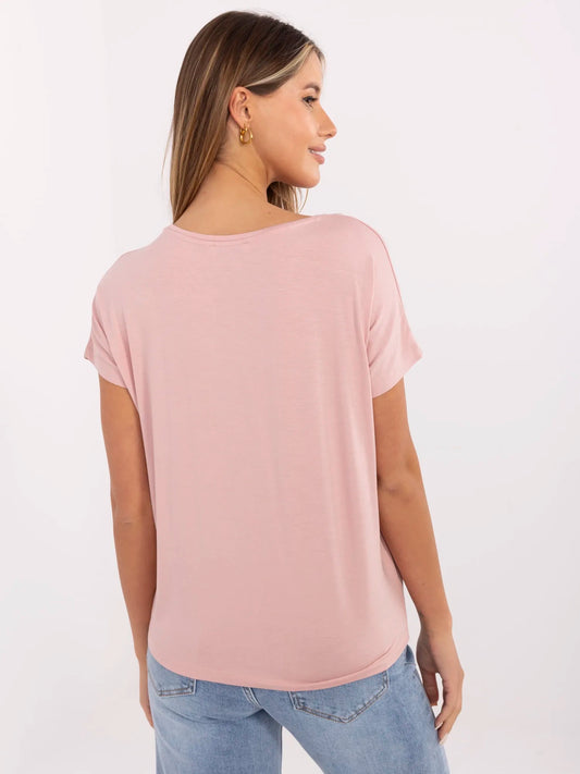 SUBLEVEL Jasnoróżowy t-shirt z wiskozy