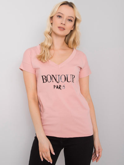 Jasnoróżowy t-shirt damski z nadrukiem