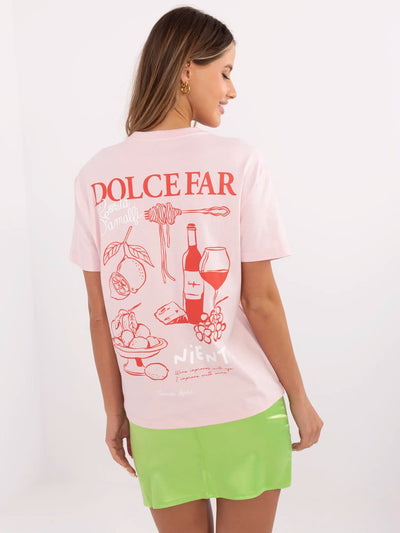 SUBLEVEL Jasnoróżowy t-shirt z nadrukiem na plecach