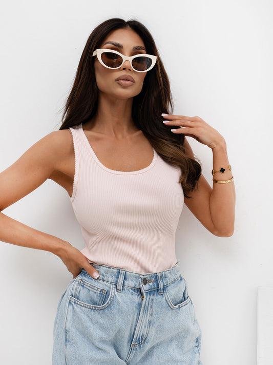 RUE PARIS Jasnoróżowy tank top w prążek