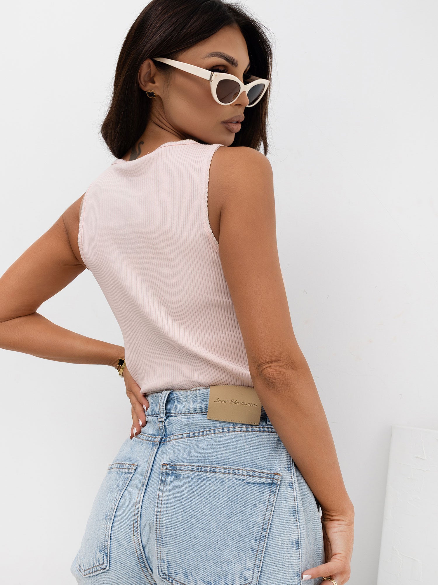 RUE PARIS Jasnoróżowy tank top w prążek