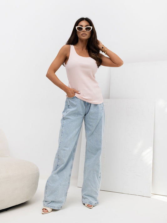 RUE PARIS Jasnoróżowy tank top w prążek