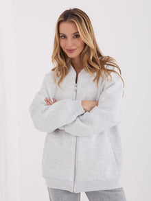 Jasnoszara damska bluza basic z suwakiem