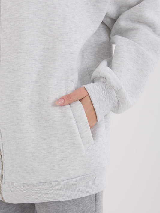 Jasnoszara damska bluza basic z suwakiem
