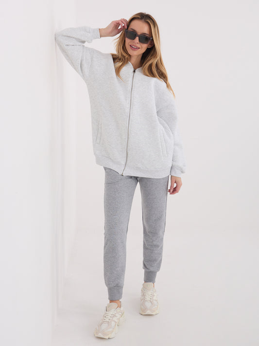 Jasnoszara damska bluza basic z suwakiem