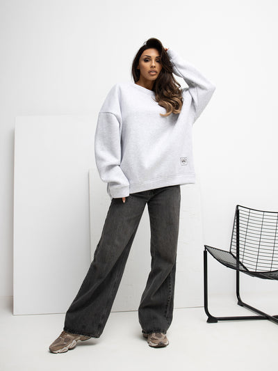 RUE PARIS Jasnoszara bluza oversize z naszywką