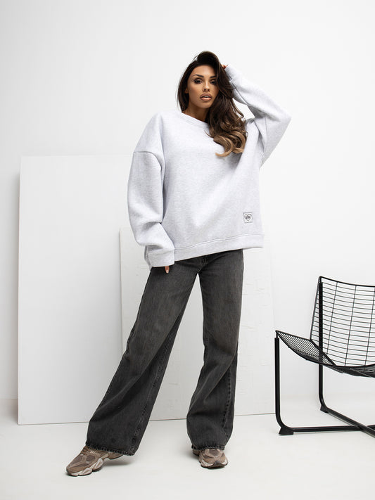 RUE PARIS Jasnoszara bluza oversize z naszywką