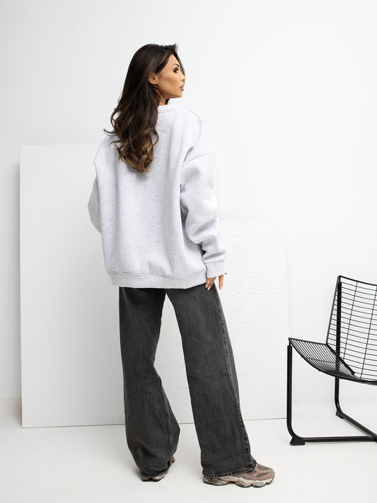 RUE PARIS Jasnoszara bluza oversize z naszywką