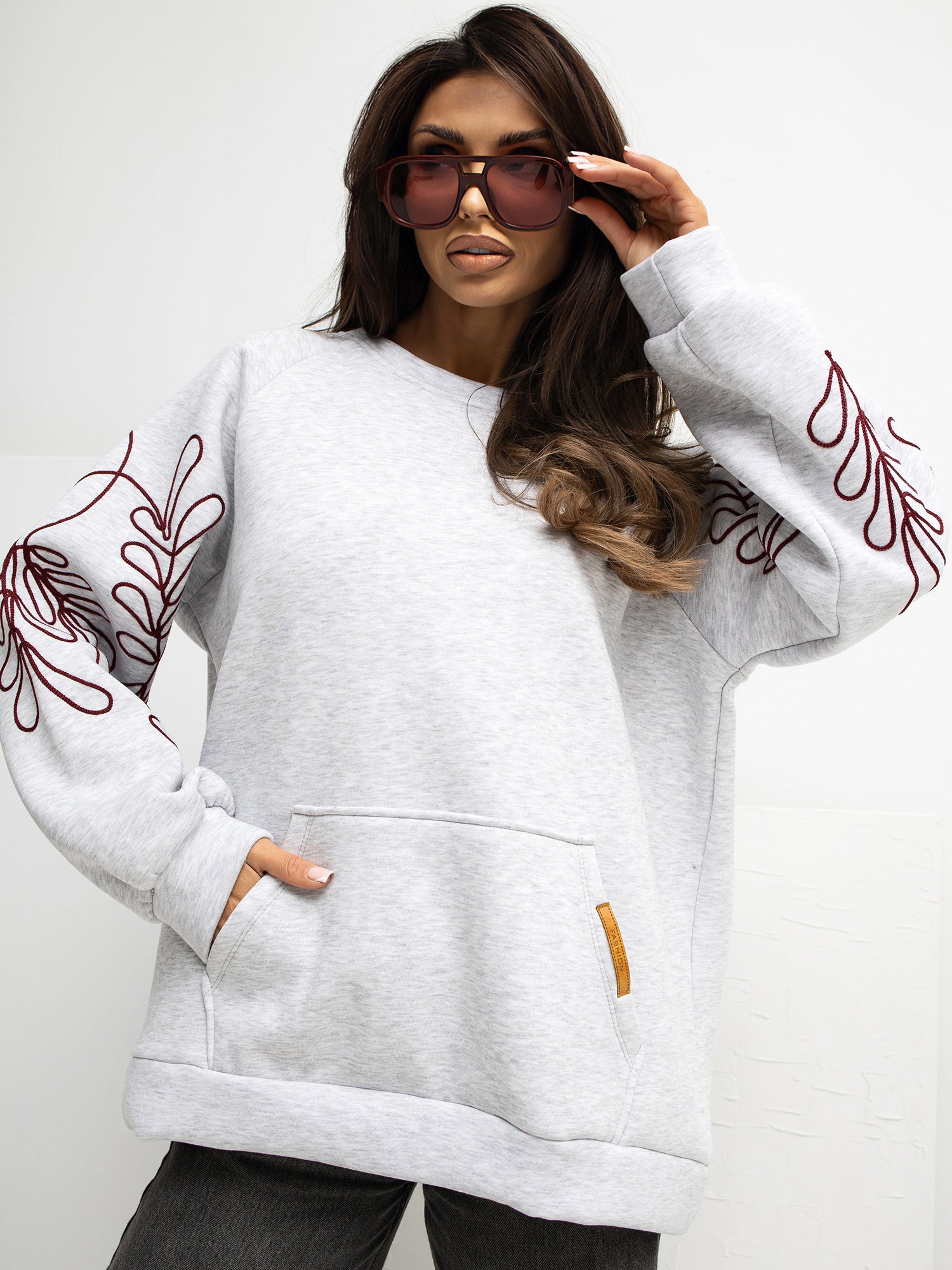 RUE PARIS Jasnoszara bluza oversize z ociepleniem