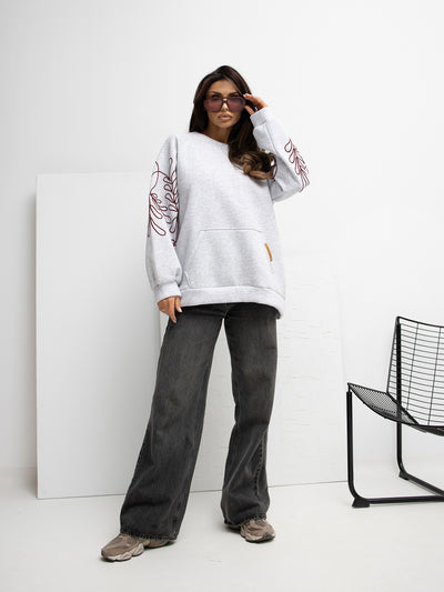 RUE PARIS Jasnoszara bluza oversize z ociepleniem