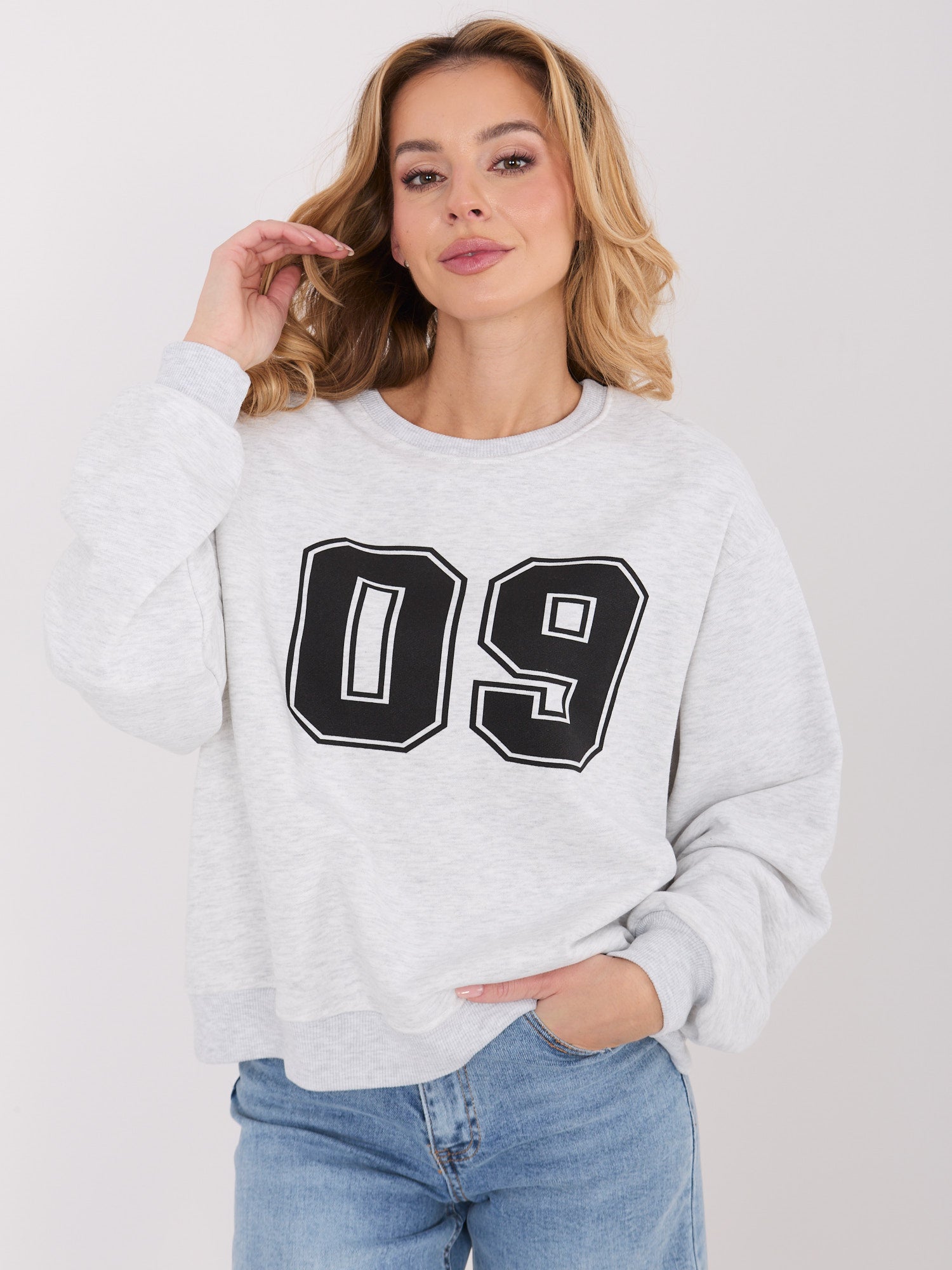 Jasnoszara damska bluza oversize z bawełny