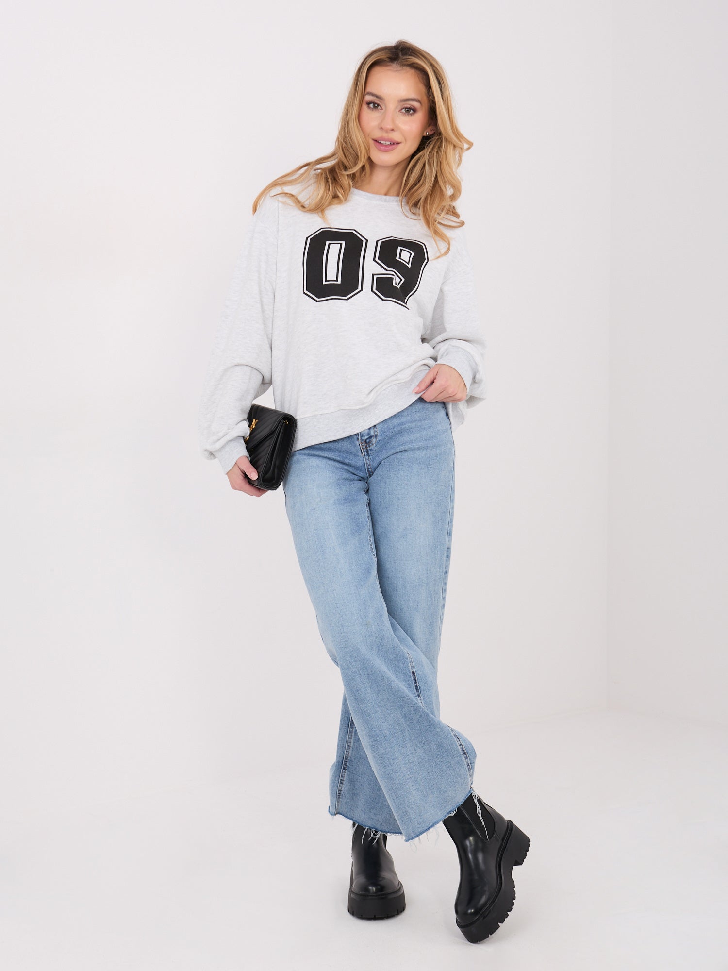 Jasnoszara damska bluza oversize z bawełny