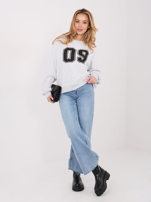 Jasnoszara damska bluza oversize z bawełny