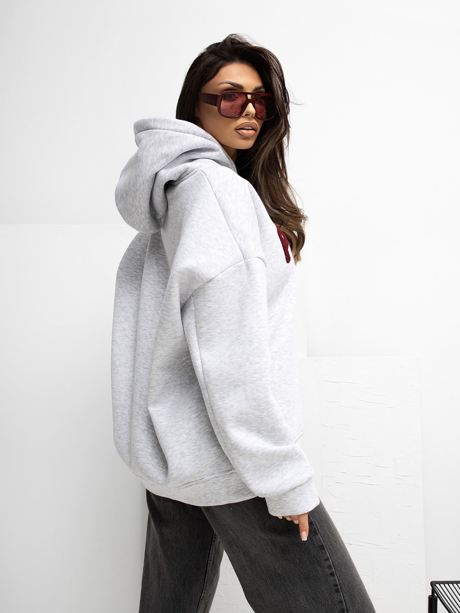RUE PARIS Jasnoszara bluza oversize z ociepleniem