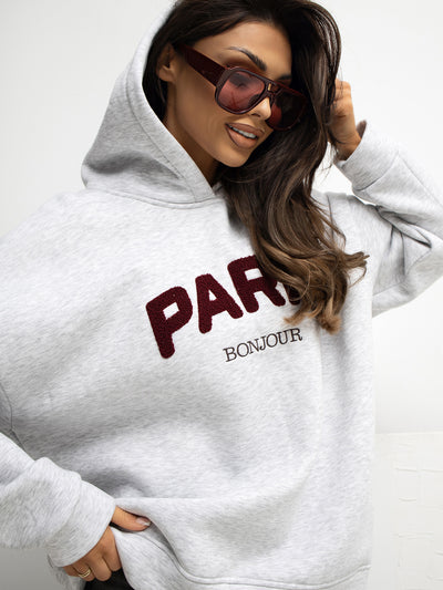 RUE PARIS Jasnoszara bluza oversize z ociepleniem