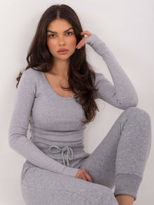 Jasnoszary longsleeve basic z bawełny