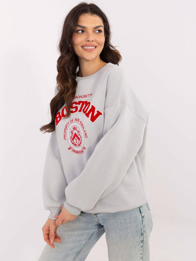 Jasnoszara damska bluza oversize z naszywką