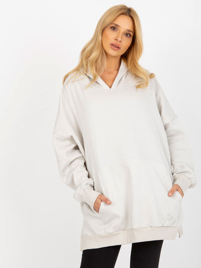 Jasnoszara długa bluza oversize z kapturem MAYFLIES
