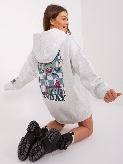STITCH & SOUL Jasnoszara długa bluza z kapturem