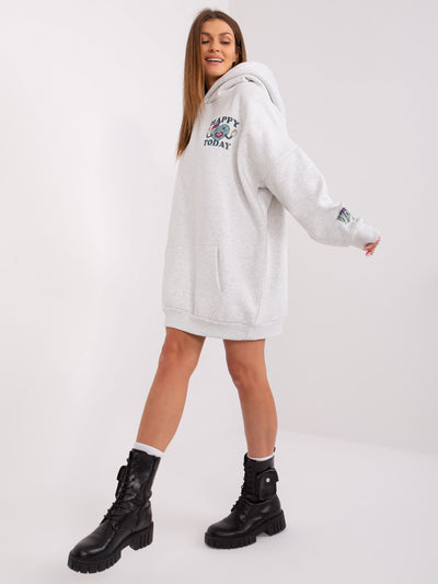 STITCH & SOUL Jasnoszara długa bluza z kapturem