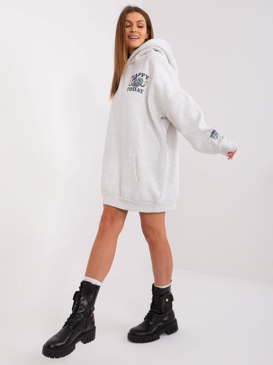 STITCH & SOUL Jasnoszara długa bluza z kapturem