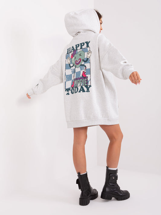 STITCH & SOUL Jasnoszara długa bluza z kapturem