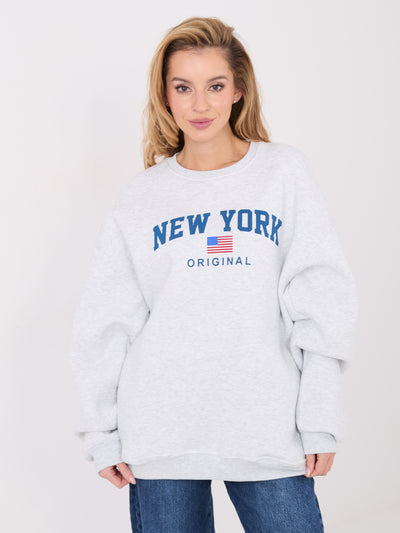Jasnoszara dresowa bluza oversize z nadrukiem