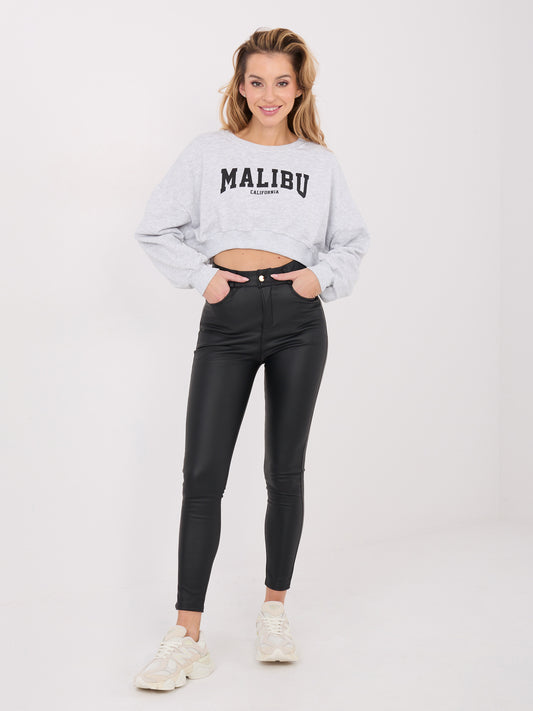 Jasnoszara krótka bluza z napisem Malibu