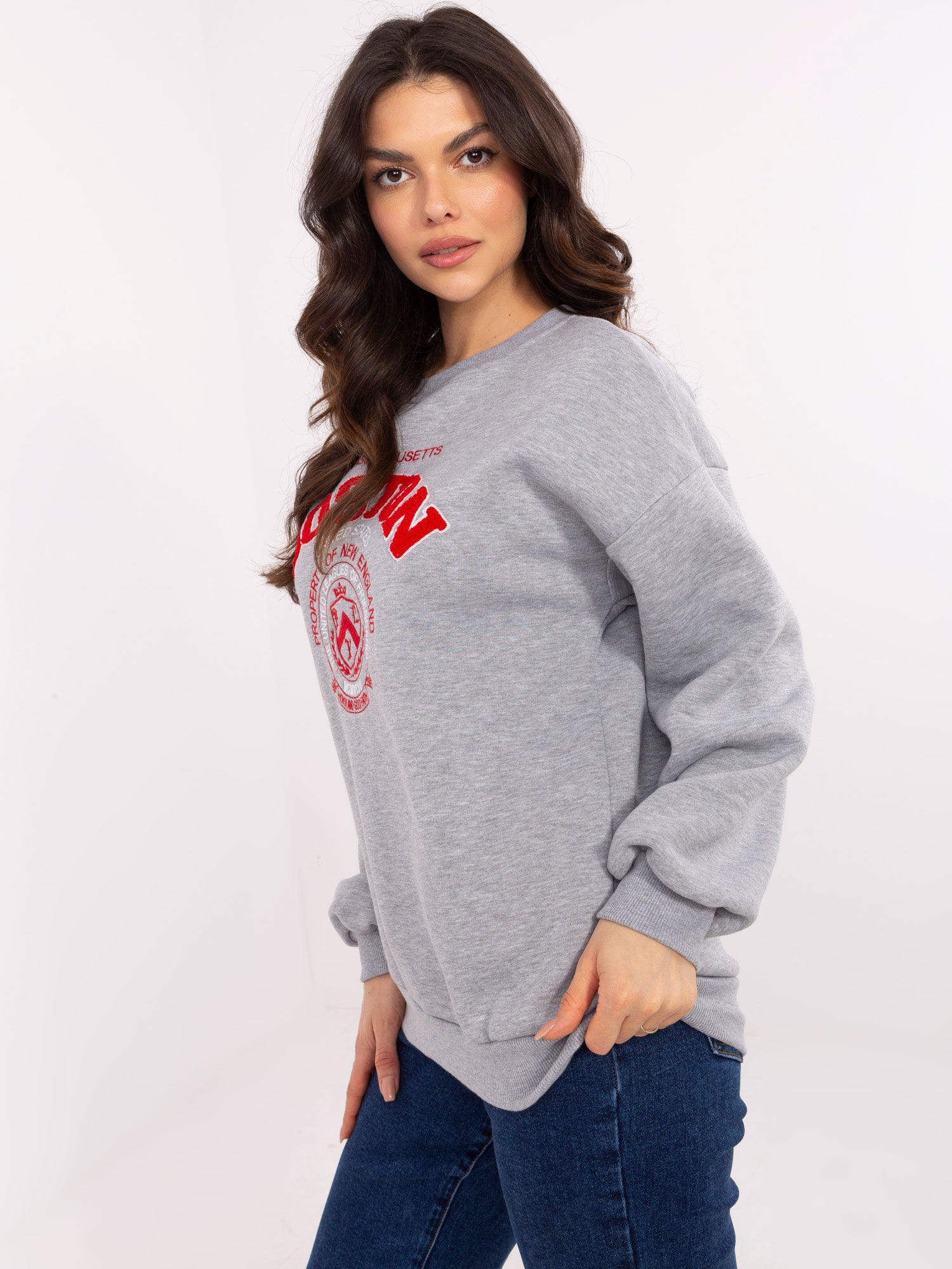 Jasnoszara melanżowa bluza oversize z napisem