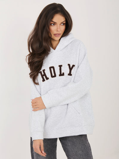 RUE PARIS Jasnoszara melanżowa ocieplana bluza z kapturem