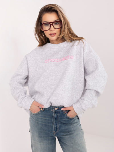 RUE PARIS  Jasnoszara melanżowa dresowa bluza oversize z haftem