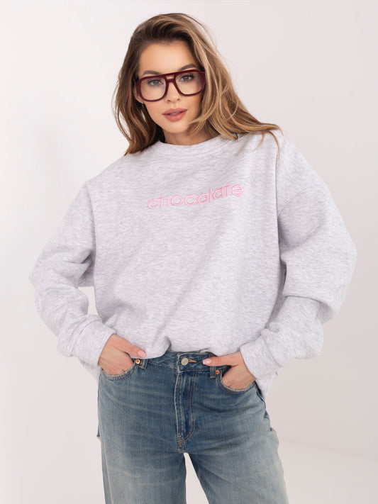 RUE PARIS  Jasnoszara melanżowa dresowa bluza oversize z haftem