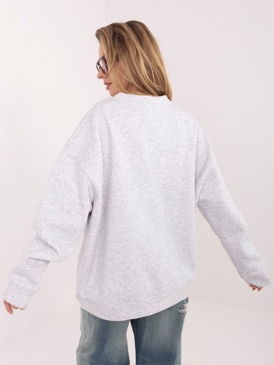 RUE PARIS  Jasnoszara melanżowa dresowa bluza oversize z haftem