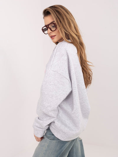 RUE PARIS  Jasnoszara melanżowa dresowa bluza oversize z haftem