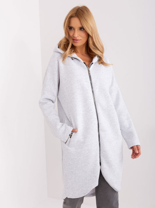 Jasnoszara melanżowa bluza basic z suwakiem RUE PARIS