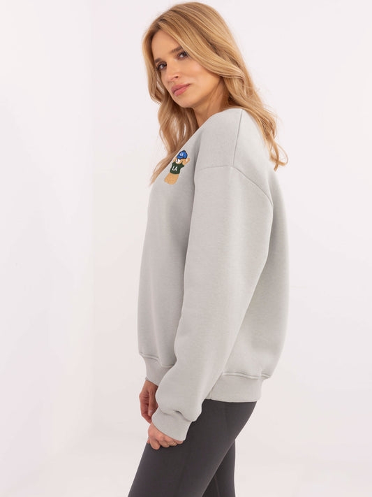 Jasnoszara dresowa bluza oversize z naszywką misia
