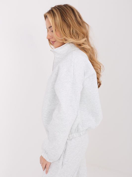 Jasnoszara ocieplana bluza basic z suwakiem